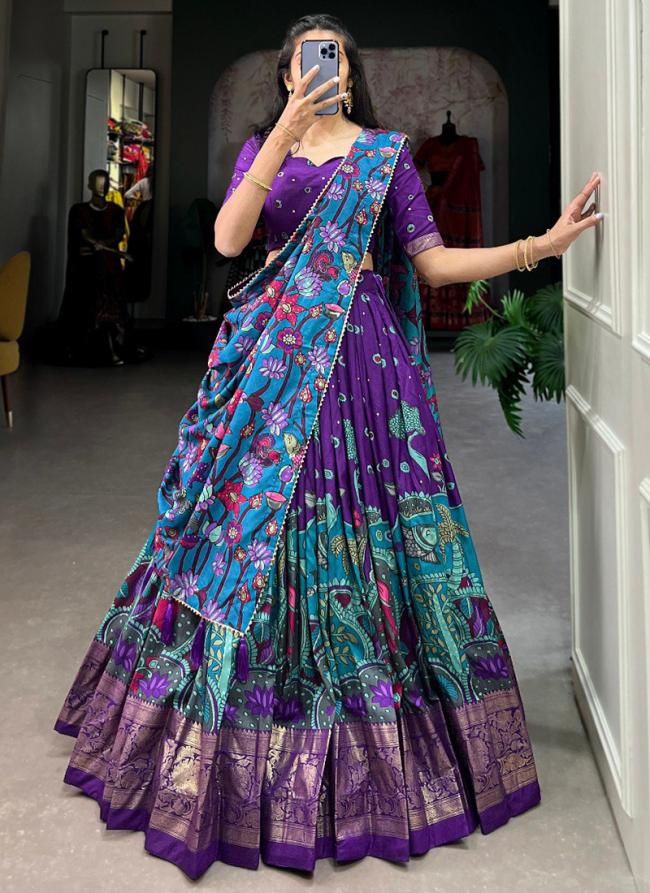 Tussar Silk Purple Traditional Wear Printed Lehenga Choli